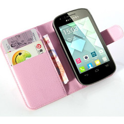 Δερμάτινη Θήκη/Πορτοφόλι για Alcatel One Touch Pop C2 (OT-4032D) Ροζ (ΟΕΜ)