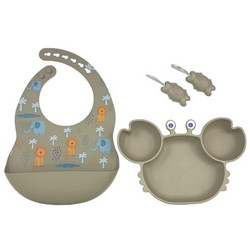 QueenMother Βρεφικό Σετ Φαγητού Σιλικόνης Crab Olive 4τμχ ZS2023