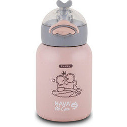 Nava We Care Παιδικό Μπουκάλι Θερμός Ανοξείδωτο BPA Free με Καλαμάκι Ροζ 350ml