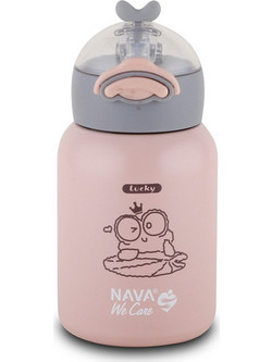 Nava We Care Παιδικό Μπουκάλι Θερμός Ανοξείδωτο BPA Free με Καλαμάκι Ροζ 350ml