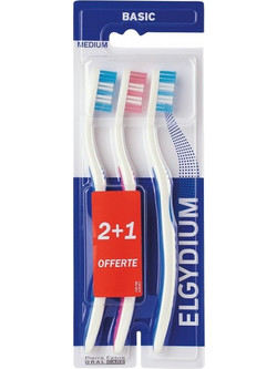 Elgydium Basic Medium Οδοντόβουρτσες 3τμχ Μπλε Ροζ