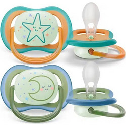 Philips Avent Ultra Air Ανατομικές Ορθοδοντικές Πιπίλες Σιλικόνης Νυκτός 18m+ Night Star Moon Green 2τμχ SCF376/23