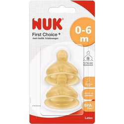 Nuk First Choice+ Θηλή Καουτσούκ για Μπιμπερό 0m+ Αργής Ροής 2τμχ 10.701.236