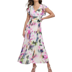 DKNY Midi Καλοκαιρινό Φόρεμα για Γάμο / Βάπτιση Floral Λευκό DD4AQ571-GKH