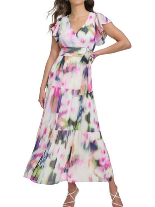 DKNY Midi Καλοκαιρινό Φόρεμα για Γάμο / Βάπτιση Floral Λευκό DD4AQ571-GKH