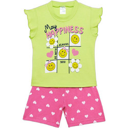 Pretty Baby Παιδική Πιτζάμα Βαμβακερή Καλοκαιρινή Lime Φούξια 65539
