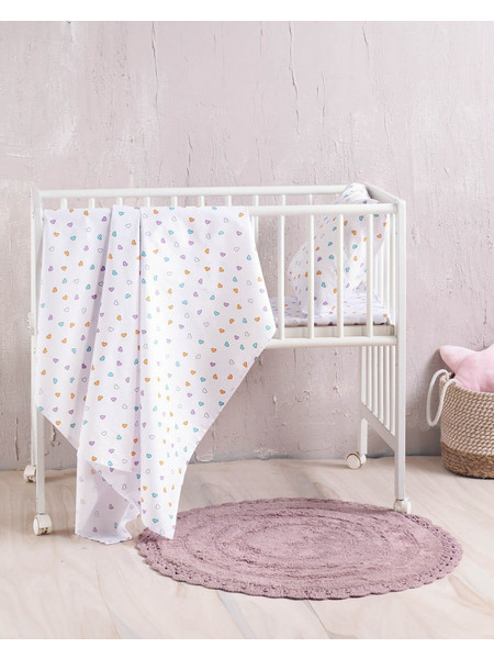 Rythmos Tiny Heart Σετ Βρεφικά Σεντόνια Κούνιας Βαμβακερά 120x160 White