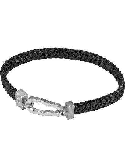 CAT Weave Ανδρικό Βραχιόλι Χειροπέδα από Δέρμα & Ατσάλι J017B30112