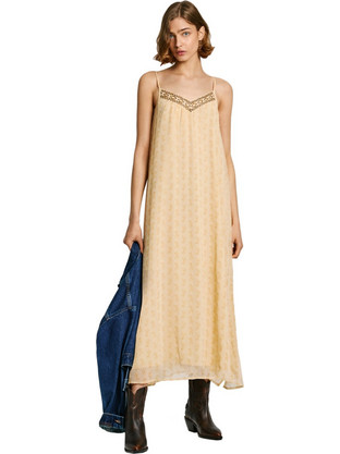 Pepe Jeans Madonna Midi Καλοκαιρινό Καθημερινό Φόρεμα Μπεζ PL953570-037