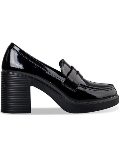 Envie Shoes Γόβες Λουστρίνι με Χοντρό Ψηλό Τακούνι & Φιάπα Μαύρες E30-20481-34