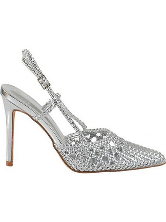 Elenross Γόβες Slingback Δερμάτινες με Τακούνι Στιλέτο Ασημί GS09130W-SIL