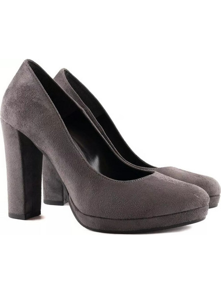 Stefania Γόβες Suede με Χοντρό Ψηλό Τακούνι & Φιάπα Ανθρακί 1024