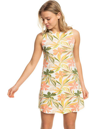 Roxy Mini Καλοκαιρινό Καθημερινό Φόρεμα Floral Μεταξωτό Εκρού ERJKD03423-WBK6