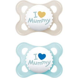 Mam I Love Mummy Daddy Ανατομικές Ορθοδοντικές Πιπίλες Σιλικόνης 2-6m Μπεζ Γαλαζιο 2τμχ