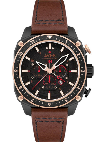 AVI-8 Hawker Ανδρικό Ρολόι Χρονογράφος με Καφέ Δερμάτινο Λουράκι AV-4100-09
