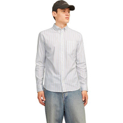 Jack & Jones Ανδρικό Πουκάμισο Βαμβακερό Ριγέ Μακρυμάνικο Κανονική Γραμμή Λευκό 12192150