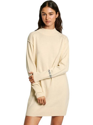 Pepe Jeans Hazel Mini Καθημερινό Φόρεμα Πλεκτό Εκρού PL953593-814