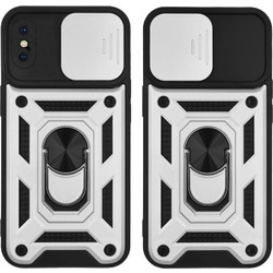 Sonique Ring Armor CamPro Back Cover Silver (iPhone XS)