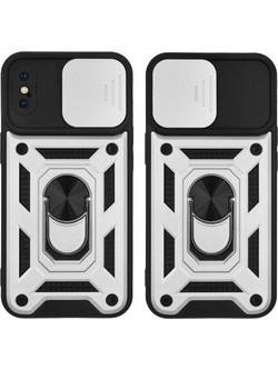 Sonique Ring Armor CamPro Back Cover Silver (iPhone XS)