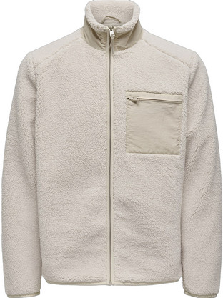 Only & Sons Ανδρική Ζακέτα Fleece με Φερμουάρ Εκρού 22025599