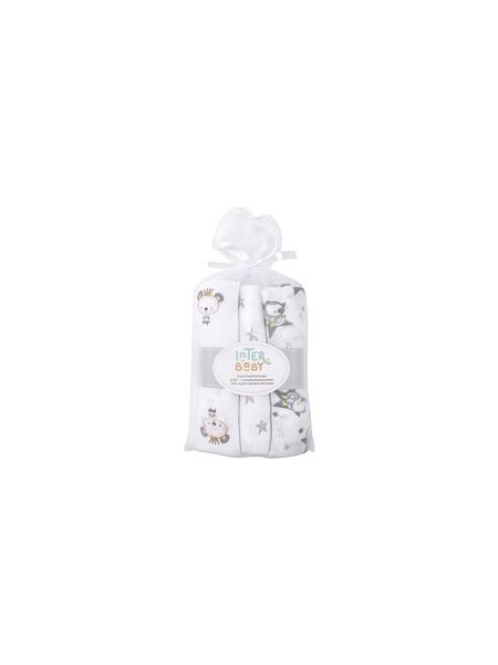 Interbaby Bear Πάνες Αγκαλιάς Γκρι Λευκές 80x80cm 3τμχ