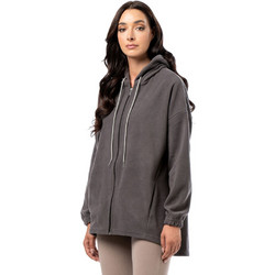 Bodymove Γυναικεία Ζακέτα Fleece Μακριά με Κουκούλα και Φερμουάρ Ανθρακί 1412-00323