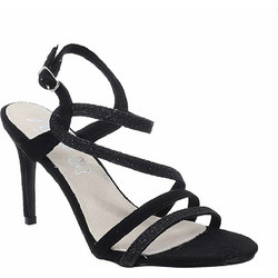 Parex Γυναικεία Πέδιλα Suede Μαύρα με Λεπτό Ψηλό Τακούνι και Στρας 11621087
