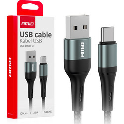 AMiO Braided USB-A to USB-C 1m Black 03911