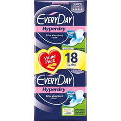 EveryDay Hyperdry Super Ultra Plus Σερβιέτες με Φτερά για Αυξημένη Ροή 6 Σταγόνες 18τμχ