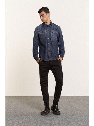 Edward Jeans Ανδρικό Πουκάμισο Τζιν Μακρυμάνικο Κανονική Γραμμή Μπλε MP-D-SRT-W23-002