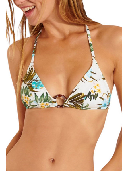 Banana Moon Bikini Top Τριγωνάκι Floral Λευκό Χακί MINEW-MAUPITI-LKA11