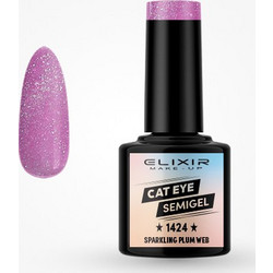 Elixir 1424 Sparkling Plum Cat Eye Ημιμόνιμο Βερνίκι Νυχιών 8ml
