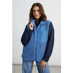 24colours Γυναικεία Ζακέτα Fleece Μακριά με Φερμουάρ Μπλε 90467A