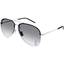 Saint Laurent SL005 11M Ανδρικά Γυαλιά Ηλίου Aviator Μεταλλικά Ασημί με Μαύρο Φακό