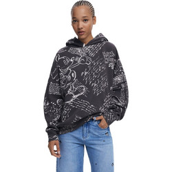 Desigual Letters Mickey Γυναικείο Φούτερ Oversized με Κουκούλα & Τσέπες Ανθρακί 25WWSK03-2000