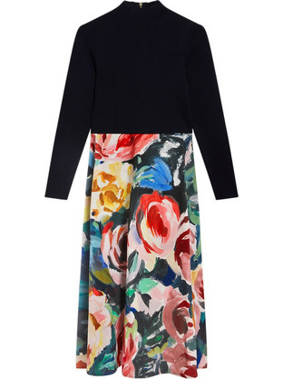 Ted Baker Midi Βραδινό Φόρεμα Floral Πλεκτό Μαύρο 281880