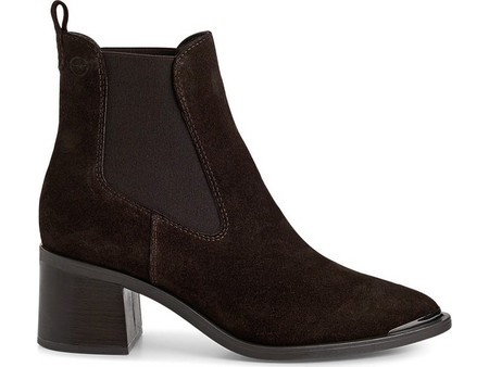 Tamaris Γυναικεία Μποτάκια Chelsea Suede Σοκολατί με Χοντρό Χαμηλό Τακούνι 1-25301-45-304