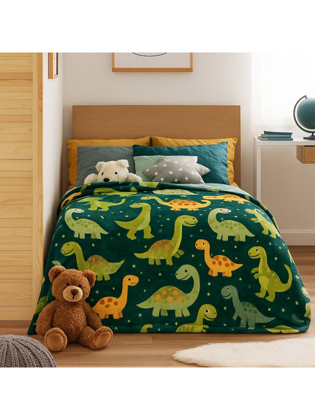 Astron Παιδική Κουβέρτα Βελουτέ Dinosaurs 150x220 Πράσινη