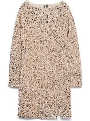 Vero Moda Mini Φόρεμα για Γάμο / Βάπτιση Αμπιγιέ & Παγιέτες Μπεζ 10335717