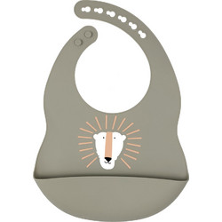BabyCloud Lion Αδιάβροχη Σαλιάρα Σιλικόνης με Κουμπί & Τσέπη 4m+ Γκρι