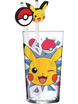 Ποτήρι Νερού Γυάλινo με Καλαμάκι Pokemon Pikachu 485ml STR92215