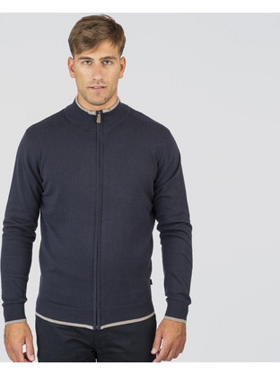 Double Ανδρική Ζακέτα Πλεκτή με Φερμουάρ Navy Μπλε KNIT-8021A