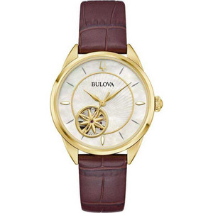 Bulova Sutton Γυναικείο Ρολόι Αυτόματο με Καφέ Δερμάτινο Λουράκι 97L179