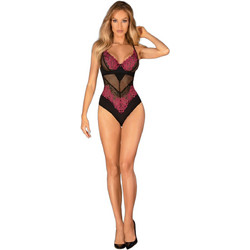 Obsessive Rosenty Sexy Κορμάκι String See Through με Δαντέλα Μαύρο Φούξια