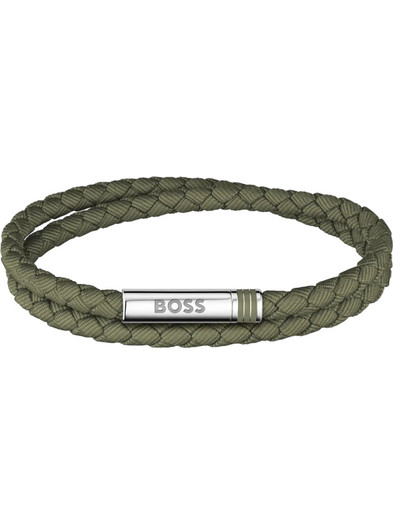 Hugo Boss Ανδρικό Βραχιόλι Χειροπέδα από Δέρμα & Ατσάλι Ασημί 1580797