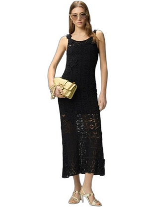 Pinko Midi Καλοκαιρινό Βραδινό Φόρεμα Πλεκτό Μαύρο 106862A3B8-Z99