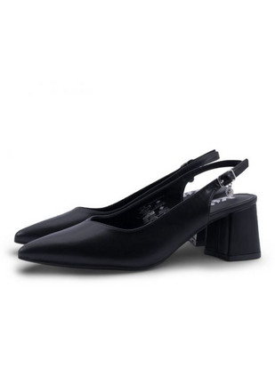 Xti Γόβες Slingback Δερμάτινες με Χοντρό Χαμηλό Τακούνι Μαύρες 145367