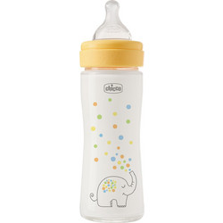 Chicco Perfect Easy Γυάλινο Μπιμπερό με Θηλή Σιλικόνης κατά των Κολικών 0+ Μηνών Elephant Orange 240ml