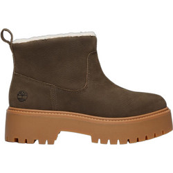 Timberland Γυναικεία Μποτάκια Αστραγάλου Δερμάτινα Σοκολατί με Χοντρό Χαμηλό Τακούνι και Γούνα TB0A283G-W01