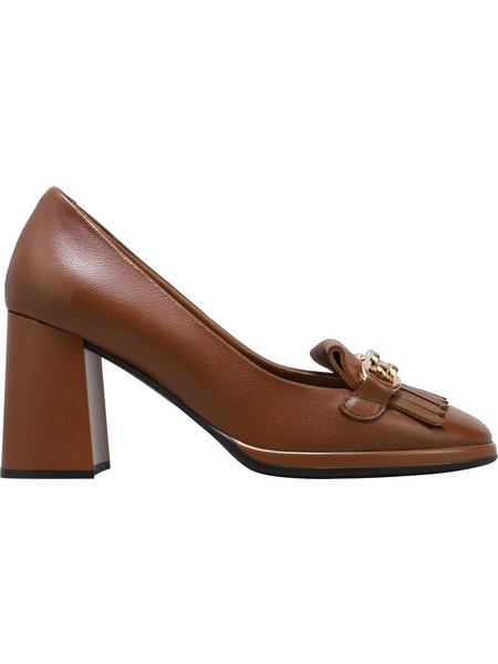 Haralas Γόβες Δερμάτινες με Χοντρό Ψηλό Τακούνι Καφέ 25077